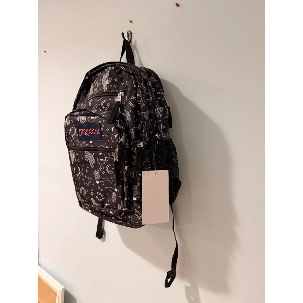 JanSport Big Student Backpack Black White Western Cactus Cowboy JS0A47JKA0F 34L